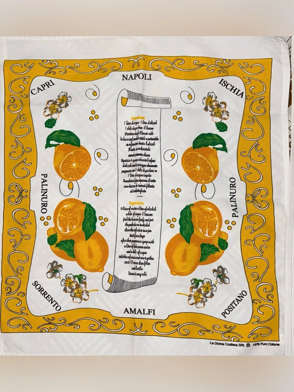 Italian Limoncello Lemon Kitchen Towels Set of 3 100% Cotton Amalfi Capri Italy